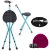 Folding Seat Cane (220lbs): 5-Level Height Adjust, LED Light, Anti-Slip Pads, Aluminum Alloy, Bonus Cushion/3 Foot Pads for Elder-Blue